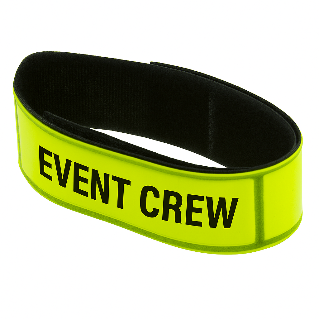 Adjustable reflective Velcro wrist band – neon yellow strap for safety at night, event crews, and trade show staff